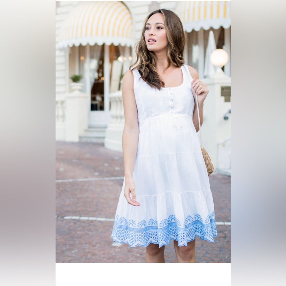 Seraphine Maternity & Nursing White Cotton Embroidered Sundress Sabrina - size 8